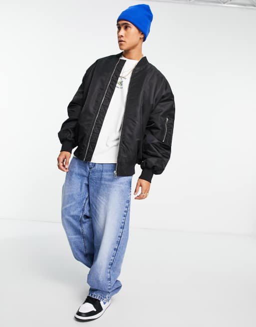 ASOS DESIGN extreme oversized bomber jacket with MA1 pocket in brown