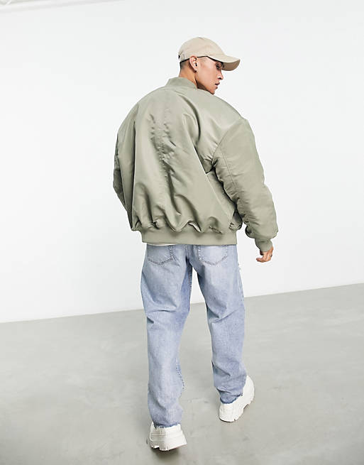 ASOS DESIGN extreme oversized bomber with MA1 pocket in green