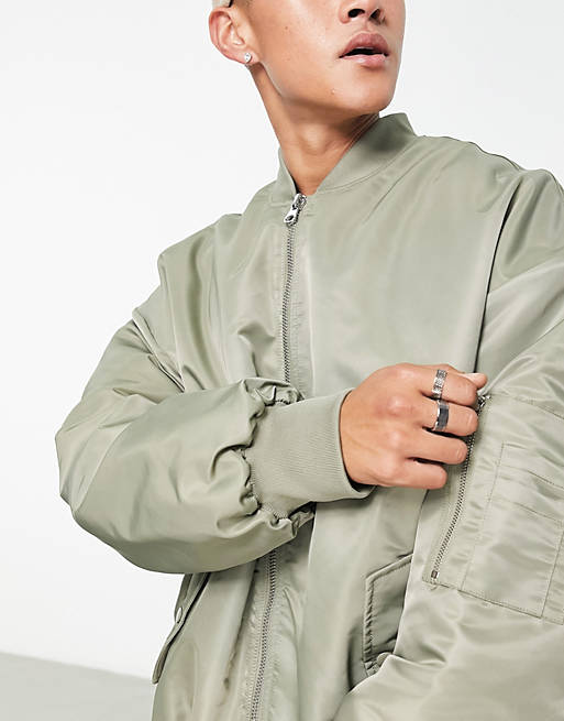 ASOS DESIGN extreme oversized bomber with MA1 pocket in green