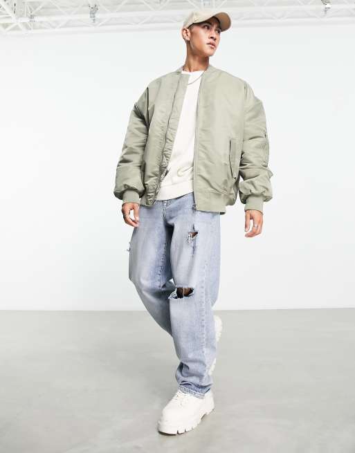 ASOS DESIGN extreme oversized bomber with MA1 pocket in green | ASOS