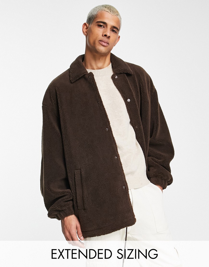 ASOS DESIGN extreme oversized borg coach jacket in brown