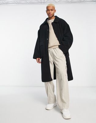 ASOS DESIGN extreme oversized borg coat in black