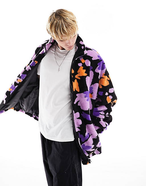 ASOS DESIGN extreme oversized borg fleece coach jacket in floral print