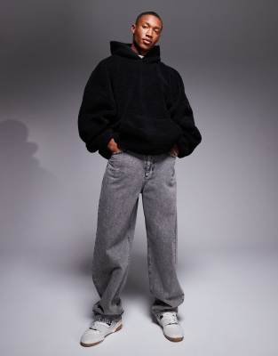 ASOS DESIGN EXTREME OVERSIZED BORG HOODIE IN BLACK 