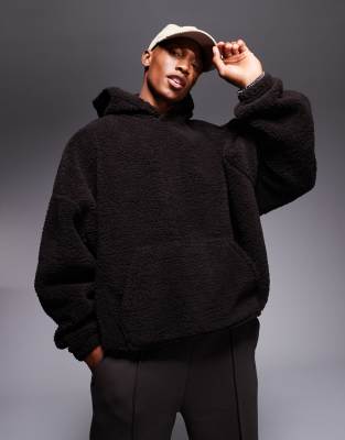 Asos Design Extreme Oversized Borg Hoodie In Brown
