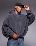 [ASOS DESIGN] ASOS DESIGN extreme oversized boxy borg hoodie with contrast detail in grey S Castlerock