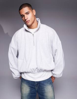 extreme oversized boxy half zip sweatshirt in gray heather