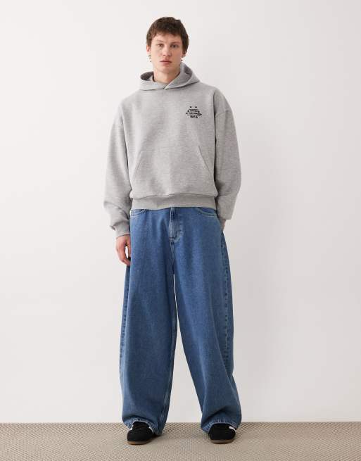 ASOS DESIGN extreme oversized boxy hoodie with dragon print in grey marl , 2 of 5