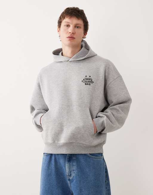 ASOS DESIGN extreme oversized boxy hoodie with dragon print in grey marl , 3 of 5