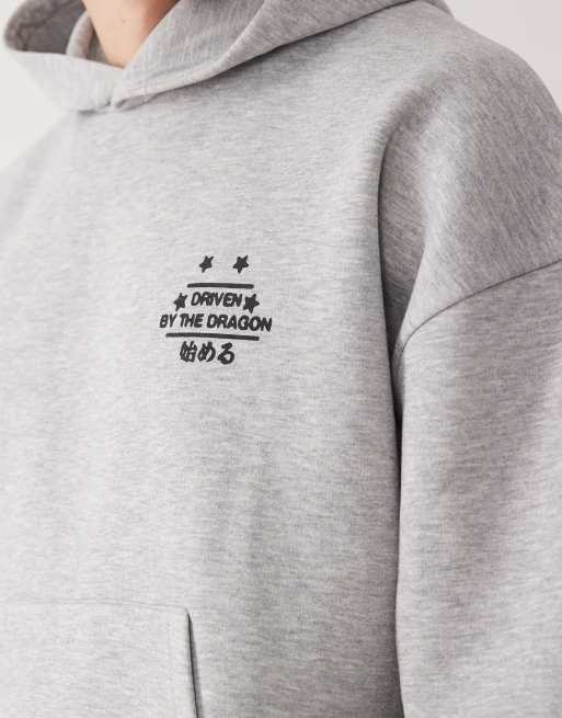 ASOS DESIGN extreme oversized boxy hoodie with dragon print in grey marl , 5 of 5