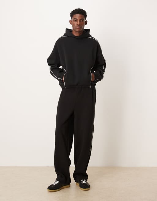 ASOS DESIGN extreme oversized boxy hoodie with piping in black - part of a set