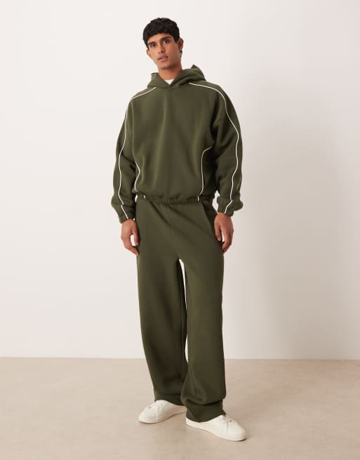 ASOS DESIGN extreme oversized boxy hoodie with piping in green - part of a set
