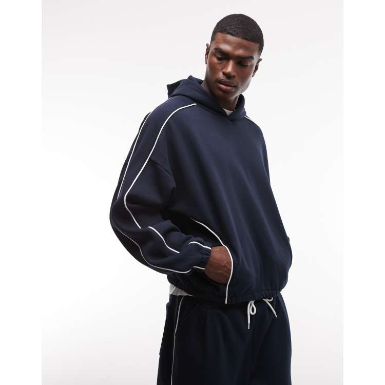 ASOS DESIGN extreme oversized boxy hoodie with piping in navy
