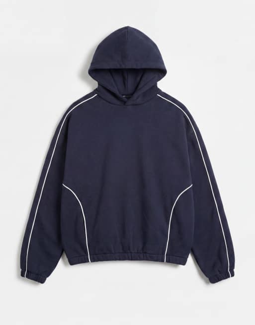 ASOS DESIGN extreme oversized boxy hoodie with piping in navy