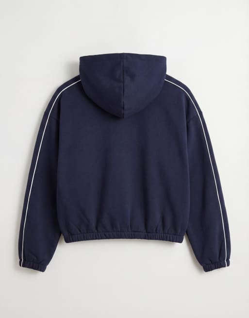 ASOS DESIGN extreme oversized boxy hoodie with piping in navy