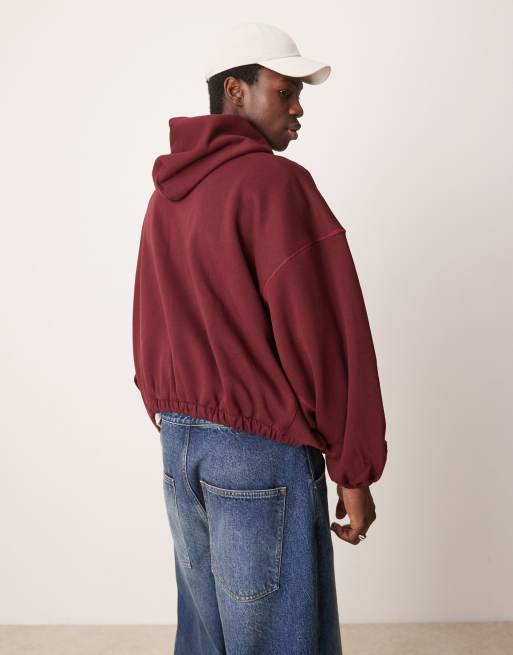 ASOS DESIGN extreme oversized boxy hoodie with underarm panels in burgundy