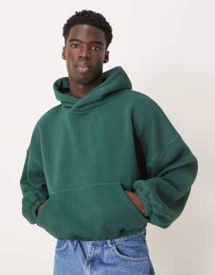 extreme oversized boxy hoodie with underarm panels in dark green-Gray