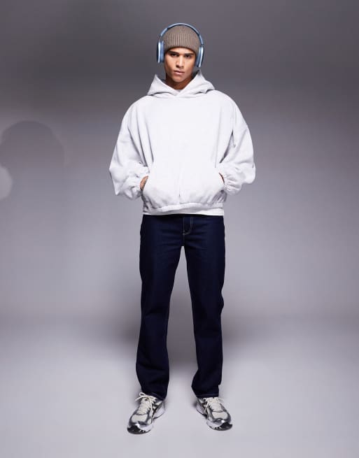 ASOS DESIGN extreme oversized boxy hoodie with underarm panels in grey marl, 4 of 4