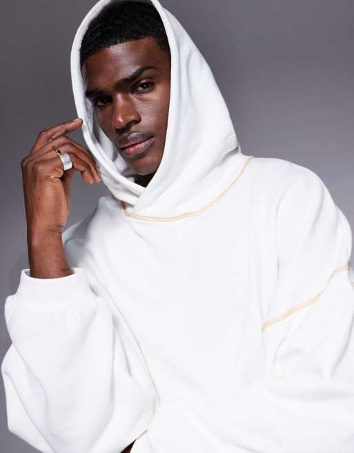 ASOS DESIGN extreme oversized boxy hoodie with wide hood and contrast seems in ecru