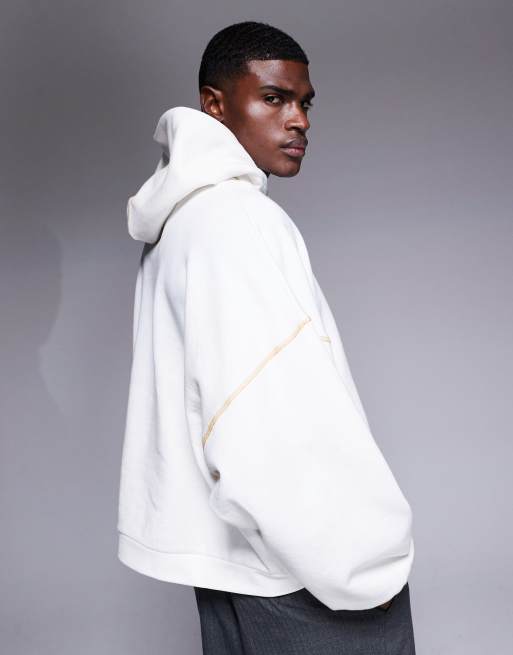 ASOS DESIGN extreme oversized boxy hoodie with wide hood and contrast seems in ecru