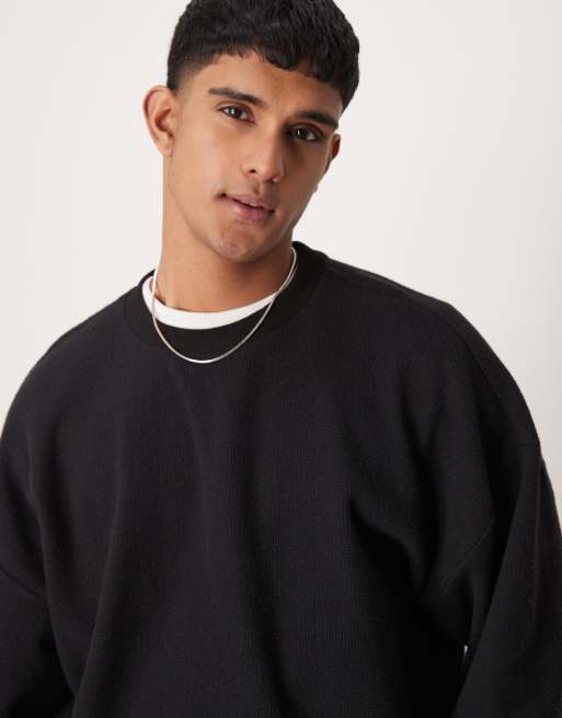 ASOS DESIGN - Extreem oversized rechte lichtgewicht trui met geborstelde textuur in zwart
