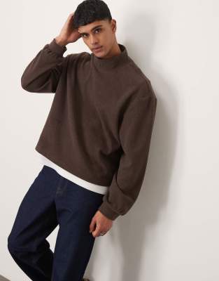 ASOS DESIGN extreme oversized boxy lightweight sweater with funnel neck in brown-Red