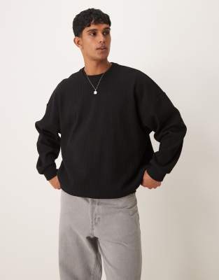 Asos Design Extreme Oversized Boxy Lightweight Sweater With Rib Texture In Black