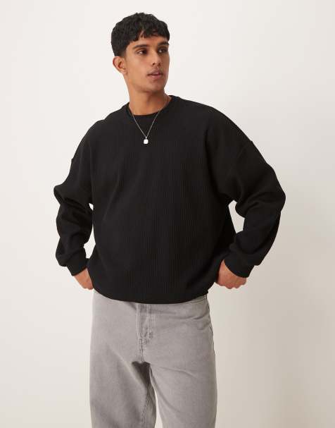ASOS DESIGN extreme oversized boxy lightweight sweater with rib texture in black - view 1