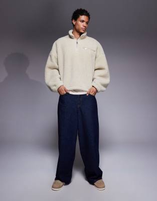 Asos Design Extreme Oversized Boxy Quarter Zip Funnel Neck Fleece Sweatshirt In White