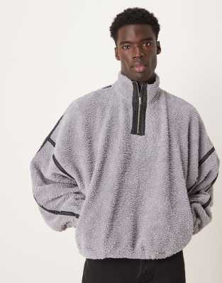 extreme oversized boxy sweater with contrast seams in gray fleece borg-Neutral