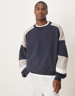 ASOS DESIGN ASOS DESIGN extreme oversized boxy sweatshirt with colour block panels in grey-Brown