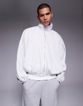 ASOS DESIGN oversized boxy hoodie with seam detail and graffiti print in grey marl
