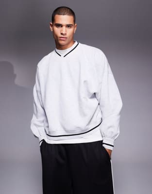 Asos Design Extreme Oversized Boxy V-neck Sweatshirt In Gray Heather
