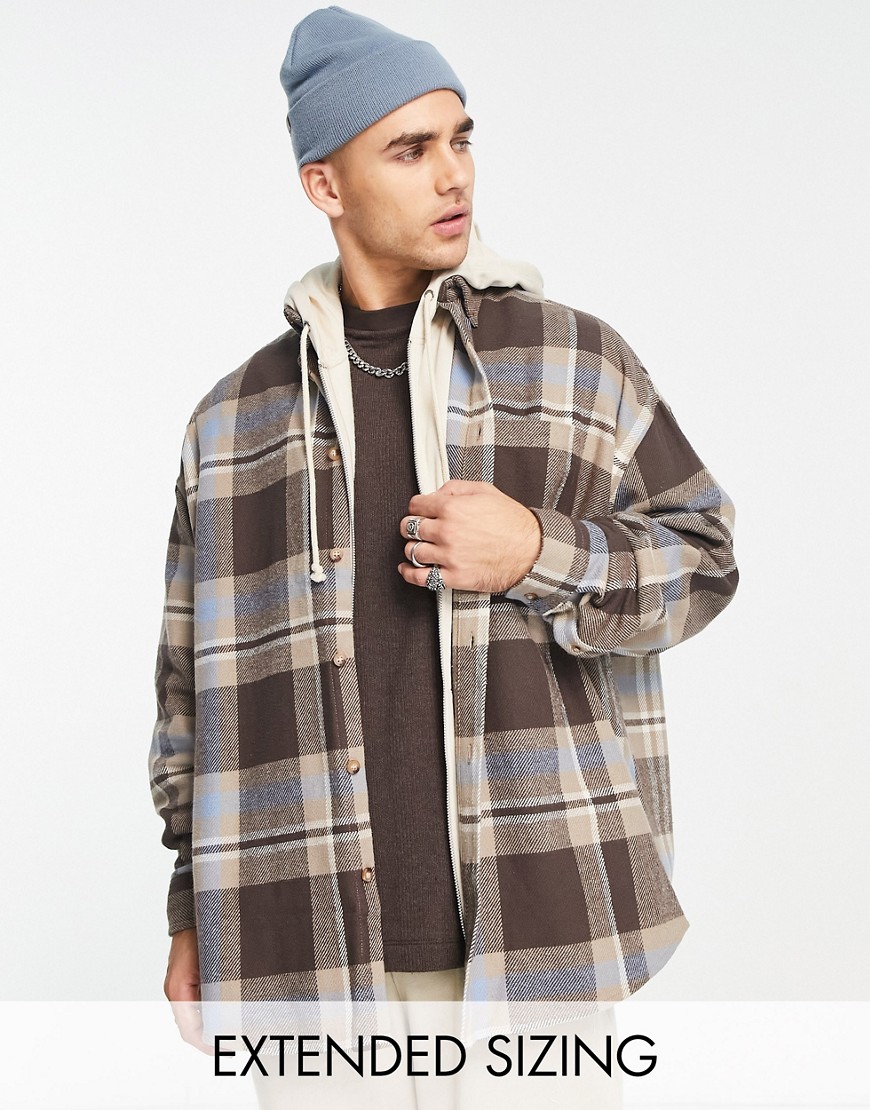 ASOS DESIGN extreme oversized brushed flannel check shacket in brown
