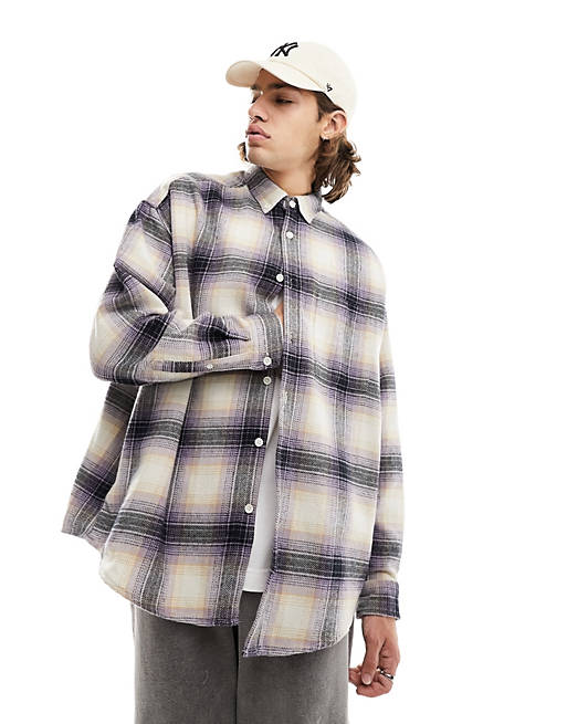 ASOS DESIGN extreme oversized brushed flannel check shirt in purple | ASOS