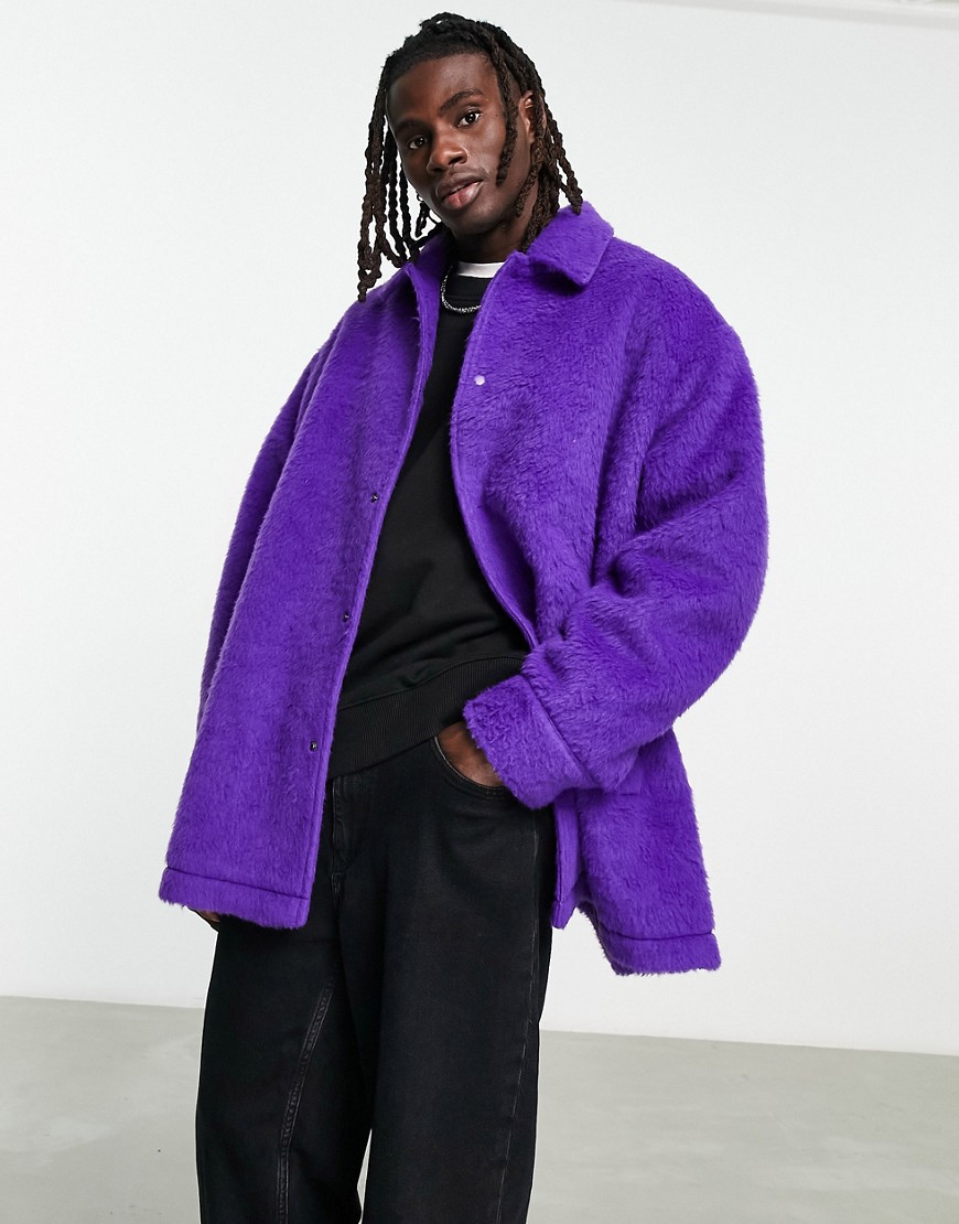 ASOS DESIGN extreme oversized brushed wool look coach jacket in purple