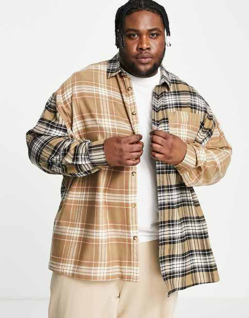 ASOS DESIGN extreme oversized check shirt in brown colour block