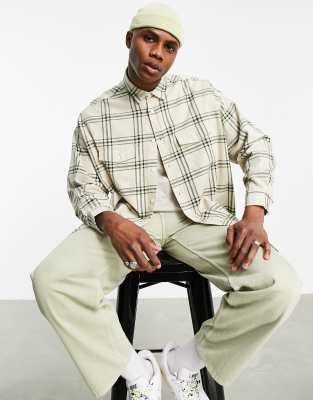 ASOS DESIGN extreme oversized check shirt in ecru brushed flannel