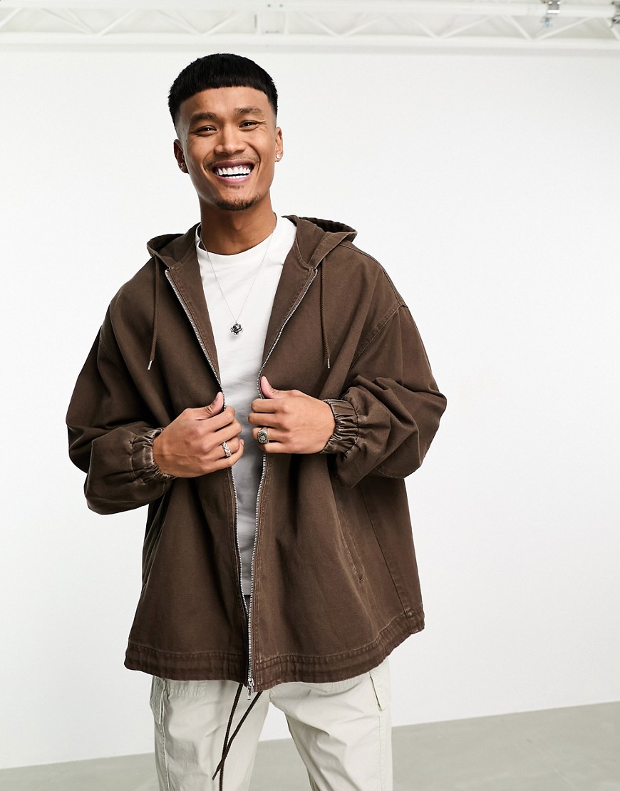 ASOS DESIGN extreme oversized coach jacket in washed brown