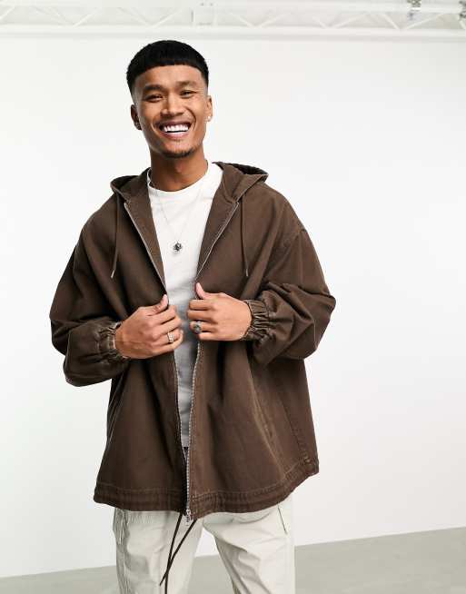 ASOS DESIGN extreme oversized coach jacket in washed brown