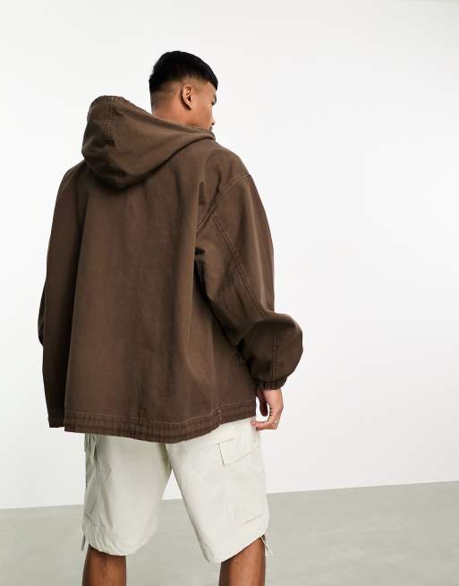 ASOS DESIGN extreme oversized coach jacket in washed brown | ASOS