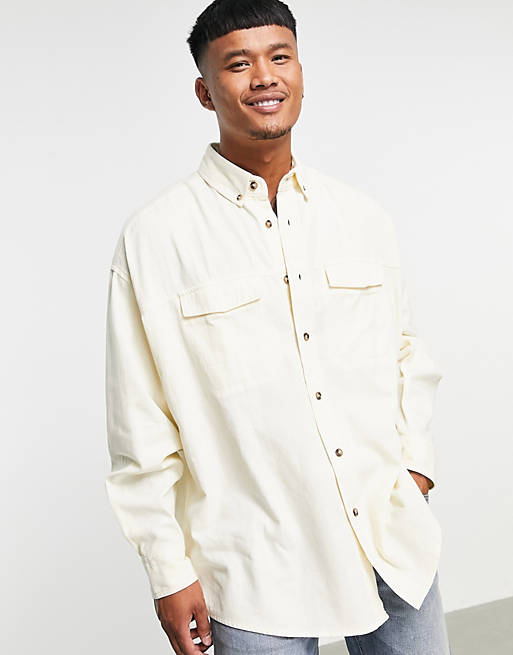 Shirts extreme oversized collegiate twill shirt in ecru with back city print 