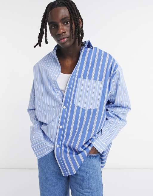 ASOS DESIGN extreme oversized contrast stripe shirt in blue and