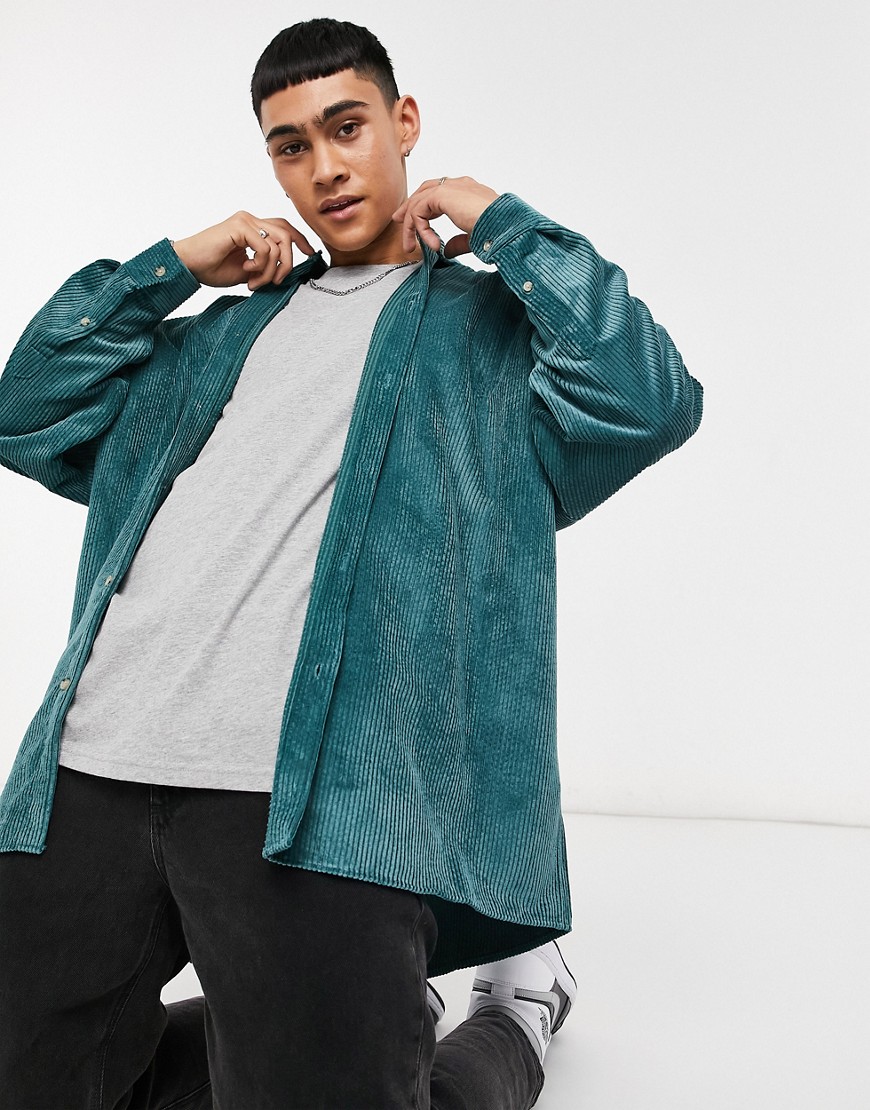 ASOS DESIGN extreme oversized cord shirt in teal-Green