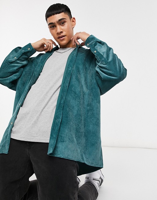 ASOS DESIGN extreme oversized cord shirt in teal