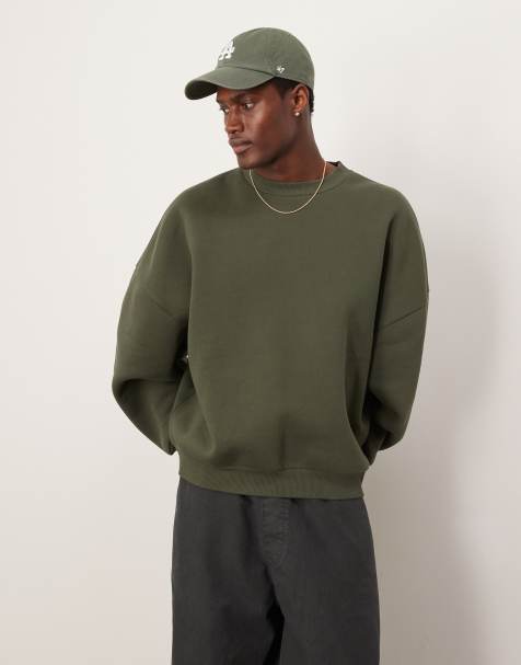 ASOS DESIGN extreme oversized crew in dark khaki - view 1
