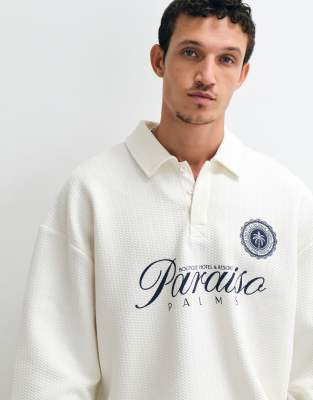Asos Design Extreme Oversized Crew Neck Sweatshirt With Blue Text Print In White