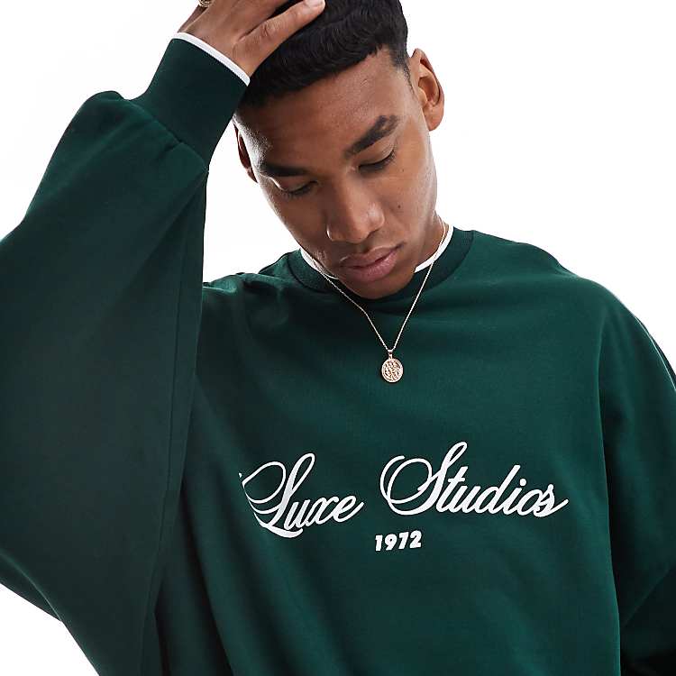 ASOS DESIGN extreme oversized crew neck sweatshirt with text ASOS DESIGN extreme oversized crew neck sweatshirt with text