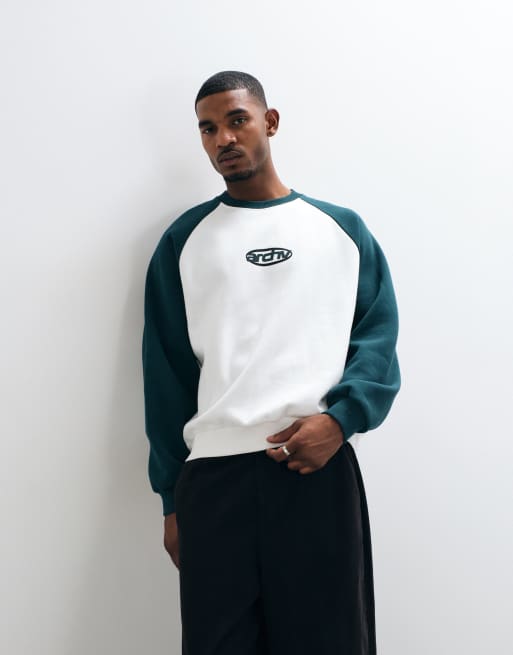 ASOS DESIGN extreme oversized crew neck with contrast sleeve and print in ecru, 3 of 5