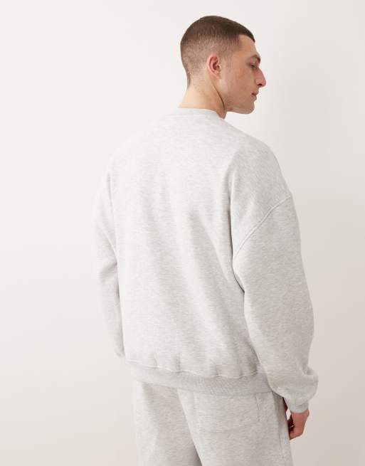 ASOS DESIGN extreme oversized crew sweatshirt with print in ice grey marl (part of a set), 2 of 5